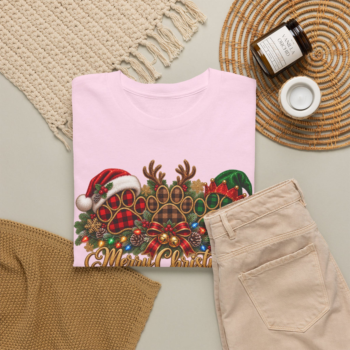 Merry Christmas Paw Prints Holiday Graphic Tee