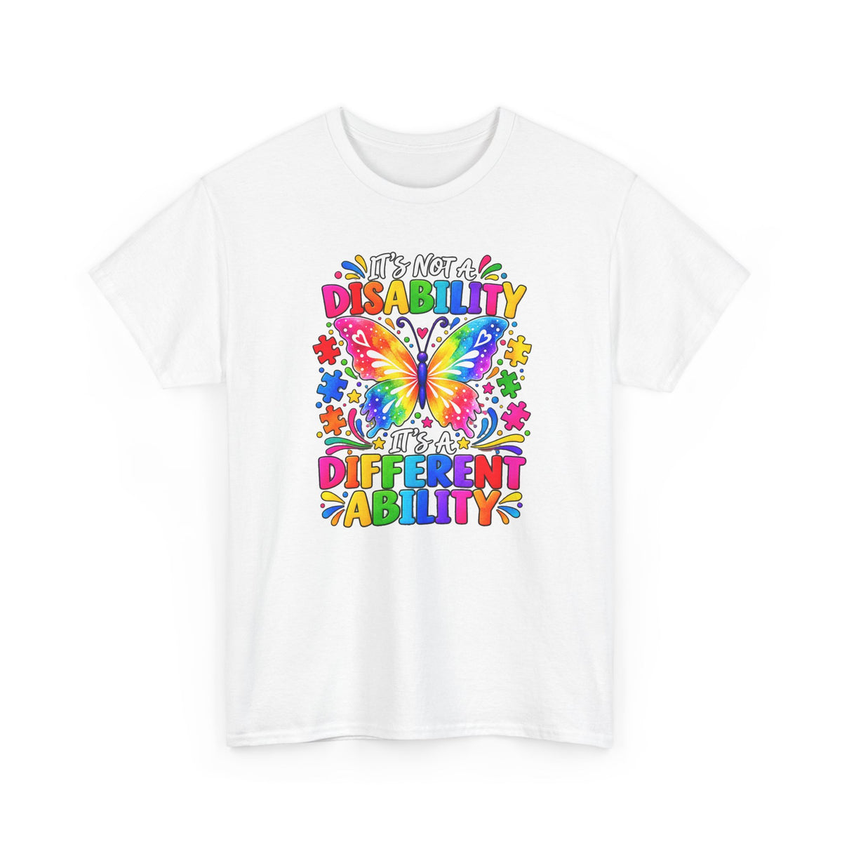 T-Shirt — "It's Not a Disability, It's a Different Ability" Rainbow Butterfly Awareness Tee