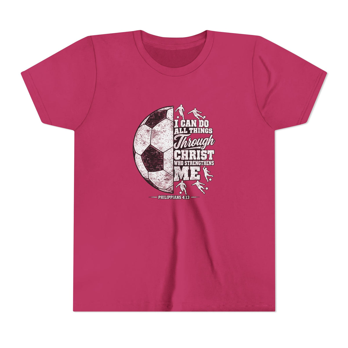 Youth Soccer Tee — "I Can Do All Things Through Christ" Inspirational Sports Shirt