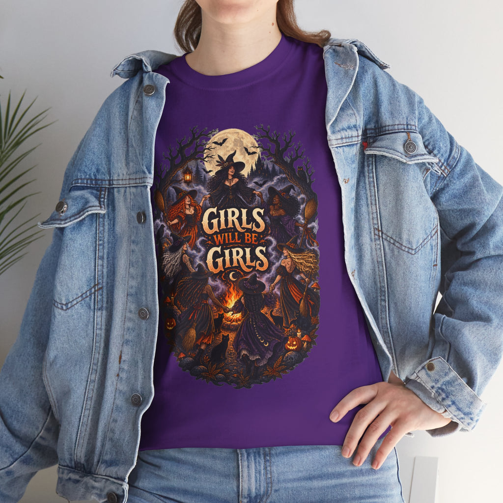 Girls Will Be Girls T-Shirt — Witchy Campfire Illustration Tee