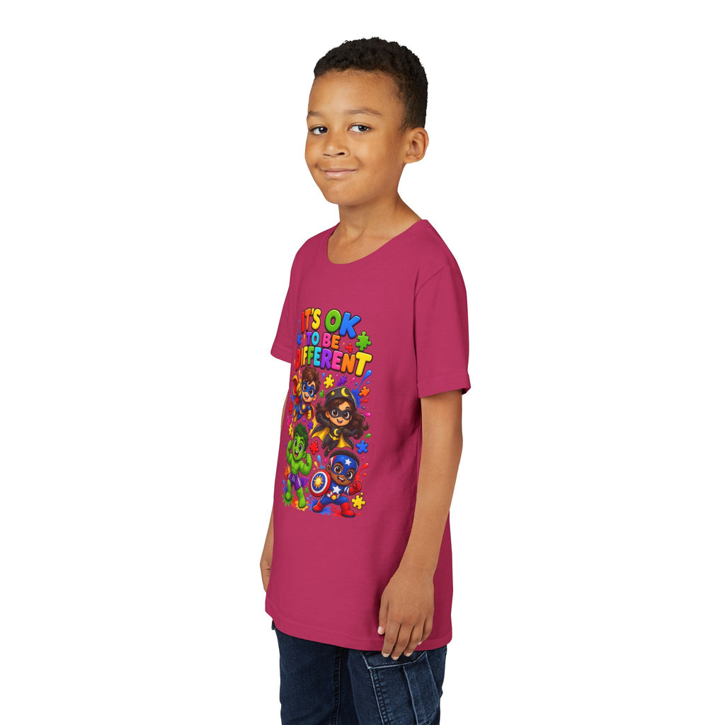 Kids T-Shirt — "It's OK to Be Different" Colorful Superhero Diversity Tee