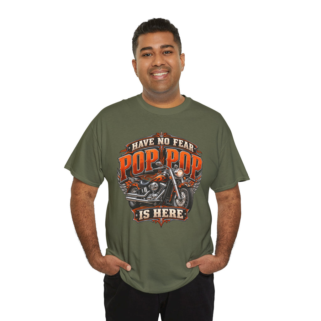 Pop Pop Is Here Motorcycle Dad T-Shirt
