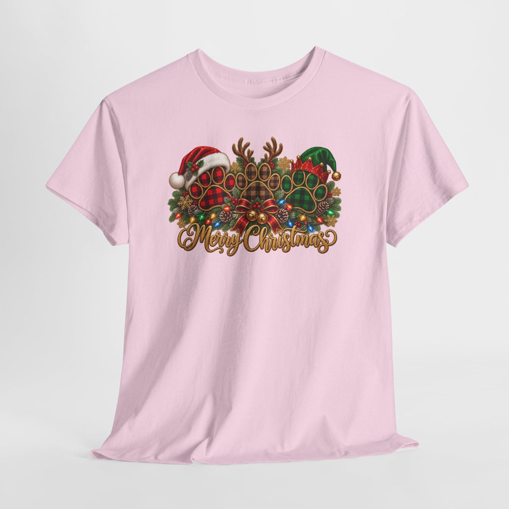 Merry Christmas Paw Prints Holiday Graphic Tee
