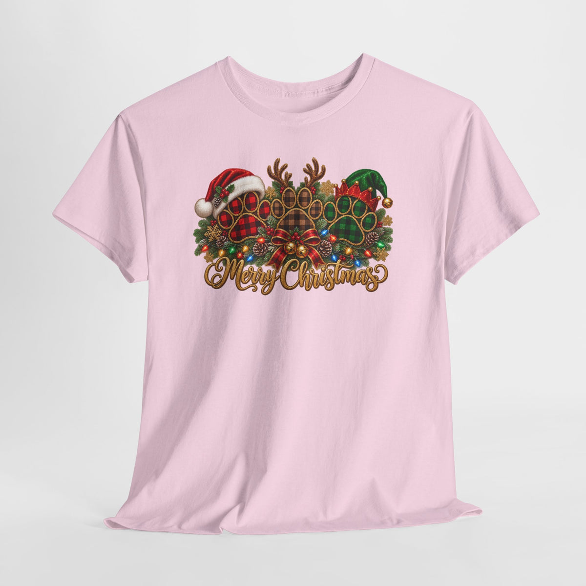 Merry Christmas Paw Prints Holiday Graphic Tee