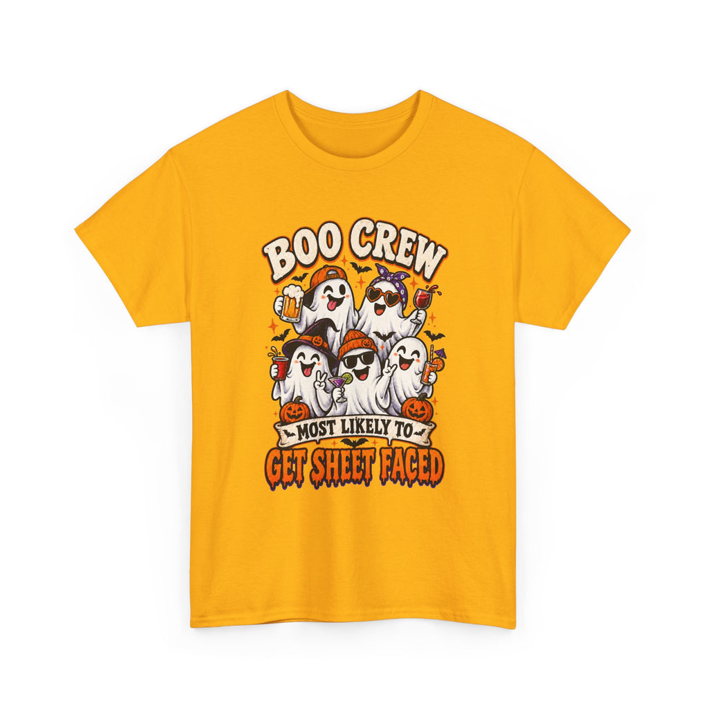 Boo Crew Halloween T-Shirt — “Most Likely to Get Sheet Faced” Funny Ghost Party Tee