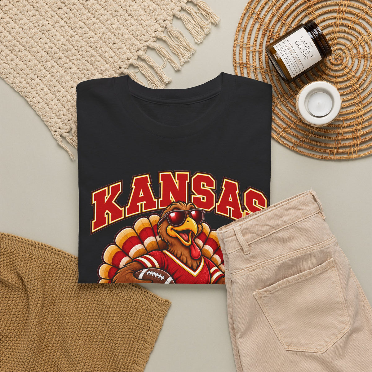 Kansas Thanksgiving Football T‑Shirt — Turkey Mascot Holiday Game Tee