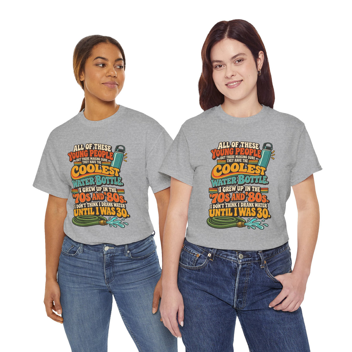 Retro 70s-80s Funny Water Bottle Tee — "Coolest Water Bottle" Graphic T-Shirt
