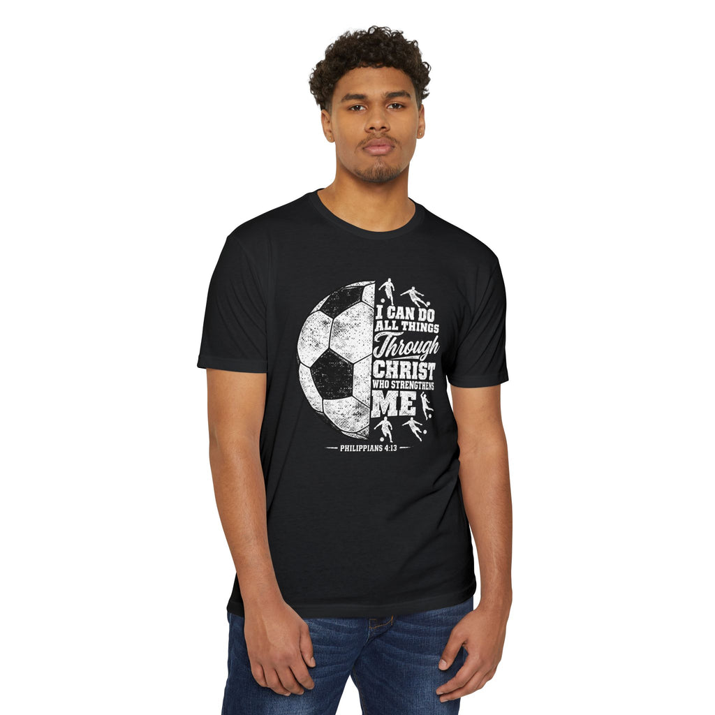 Christian Soccer T-Shirt — “I Can Do All Things Through Christ” Faith Soccer Tee