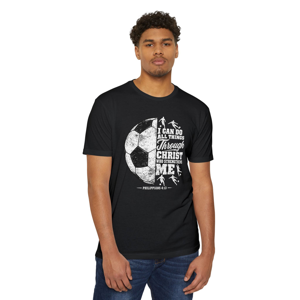 Christian Soccer T-Shirt — “I Can Do All Things Through Christ” Faith Soccer Tee