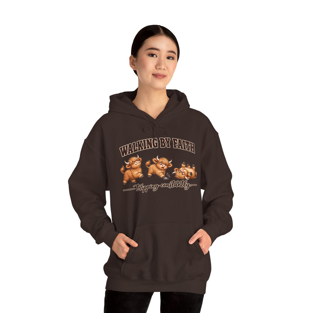 Walking by Faith Christian Highland Cow Hoodie