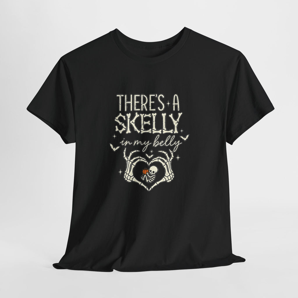 Skeleton Heart T‑Shirt — "There's a Skelly in My Belly" Cute Halloween Tee