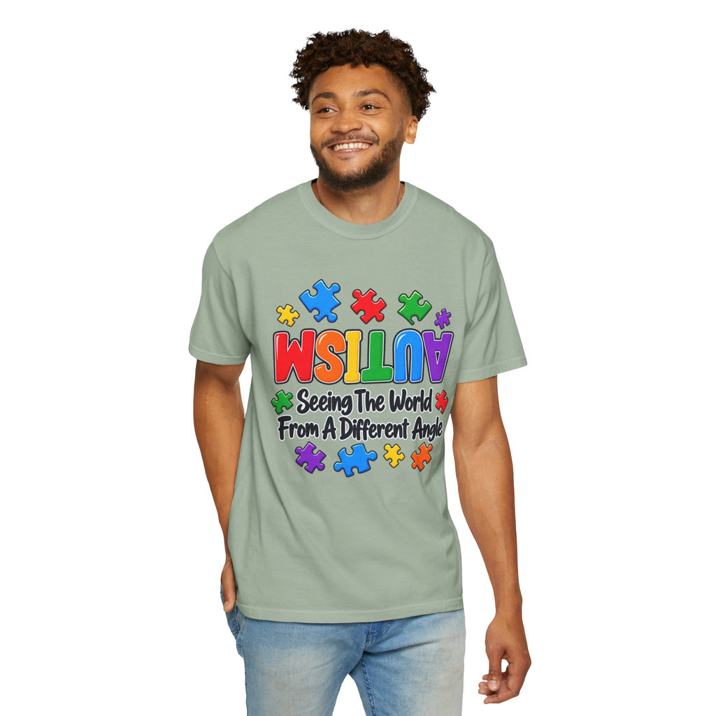 Autism Awareness T-Shirt — "Seeing the World From a Different Angle" Puzzle Design
