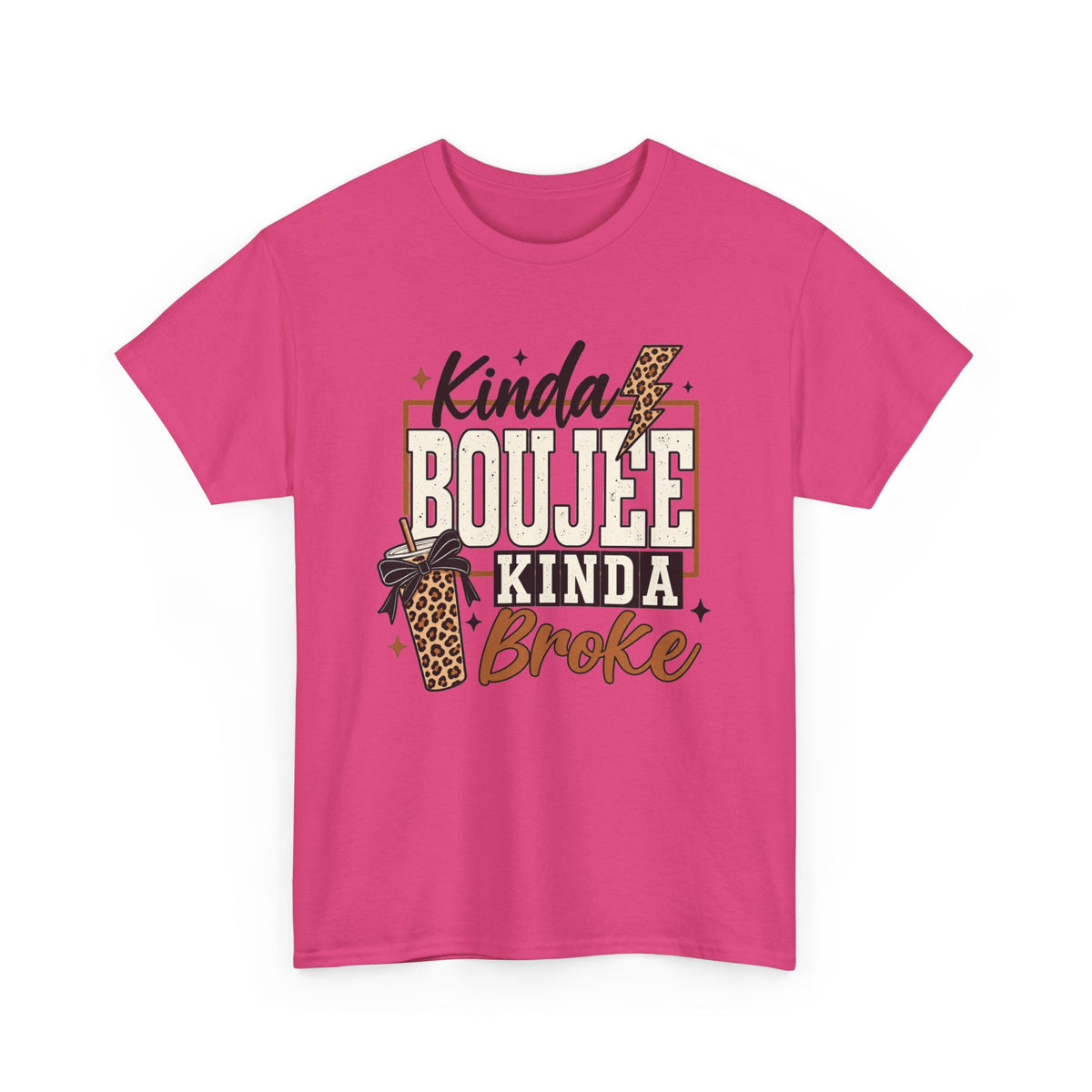 Kinda Boujee Kinda Broke Tee — Leopard Coffee Cup Graphic Shirt