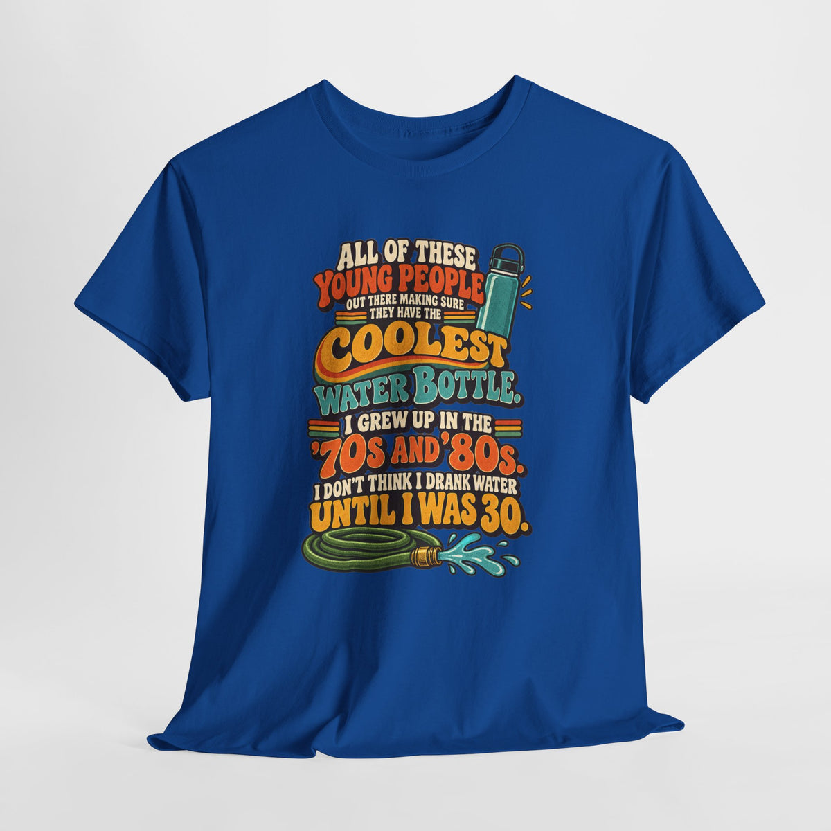 Retro 70s-80s Funny Water Bottle Tee — "Coolest Water Bottle" Graphic T-Shirt