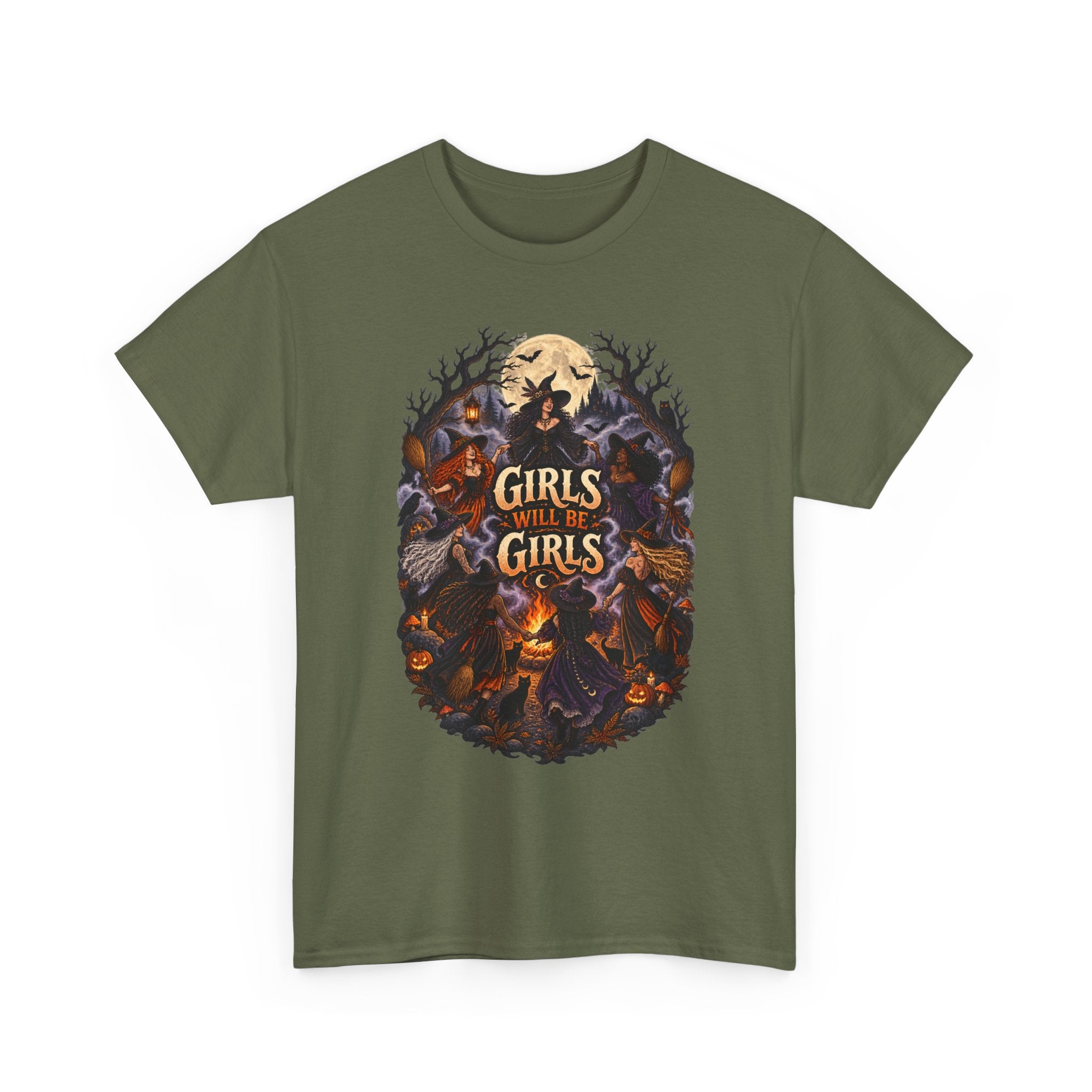 Girls Will Be Girls T-Shirt — Witchy Campfire Illustration Tee
