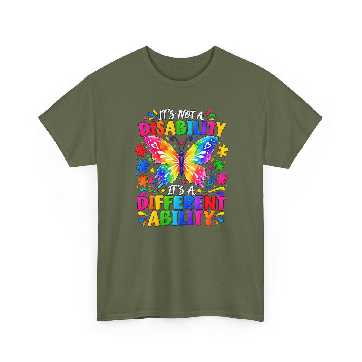 T-Shirt — "It's Not a Disability, It's a Different Ability" Rainbow Butterfly Awareness Tee