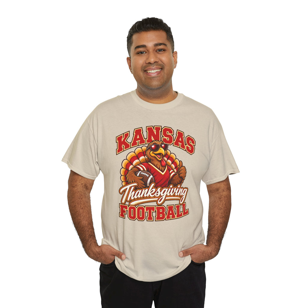 Kansas Thanksgiving Football T‑Shirt — Turkey Mascot Holiday Game Tee