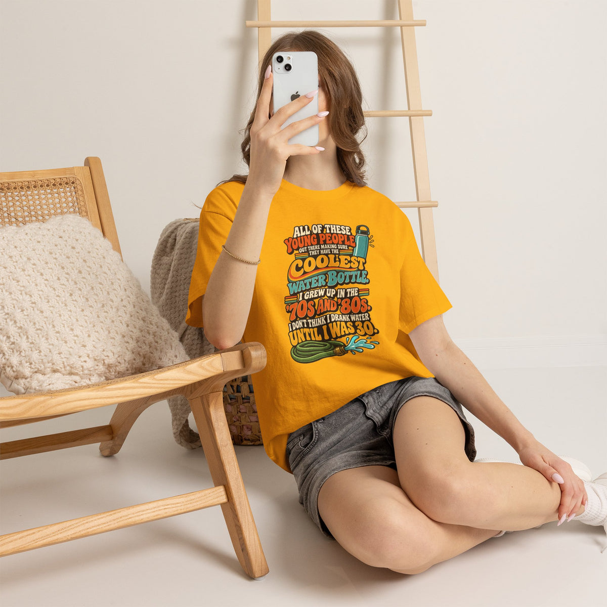 Retro 70s-80s Funny Water Bottle Tee — "Coolest Water Bottle" Graphic T-Shirt
