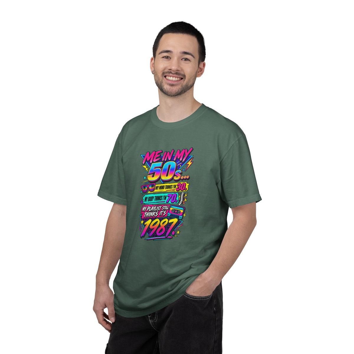 50th Birthday T-Shirt — "Me in My 50s... My Playlist Still Thinks It’s 1987" Retro Graphic Tee