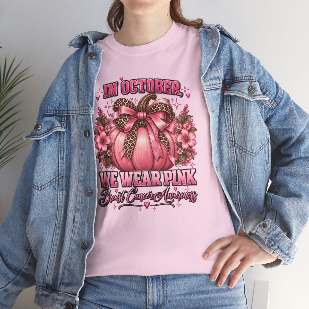 Breast Cancer Awareness T-Shirt — "In October We Wear Pink" Pumpkin Design
