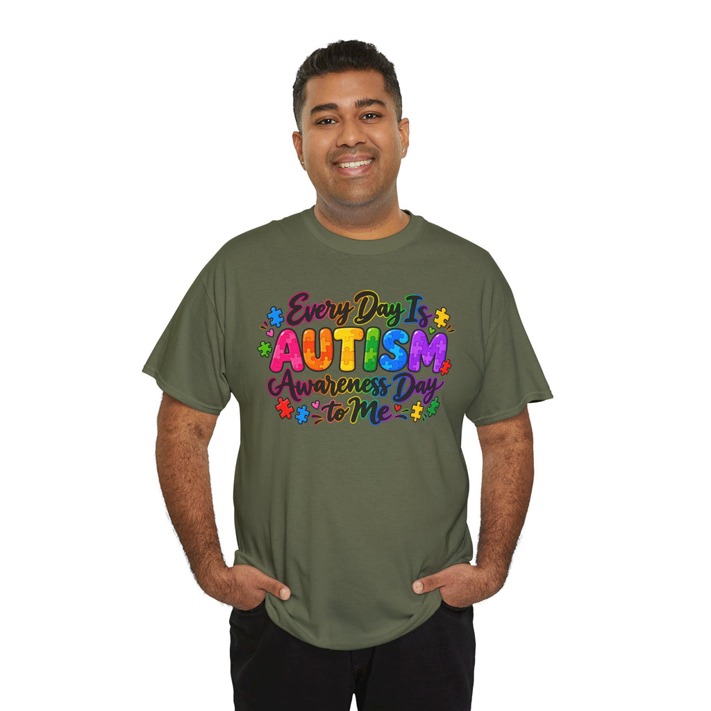 Autism Awareness T-Shirt — "Every Day Is Autism Awareness Day to Me" Colorful Puzzle Tee