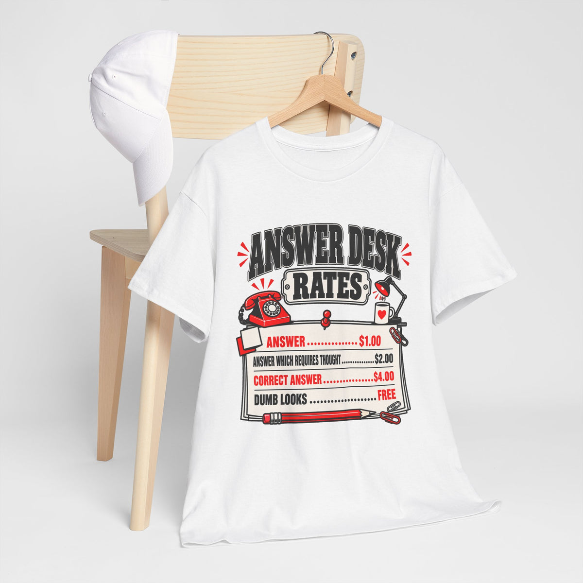 Answer Desk Rates T-Shirt — Funny Help Desk IT Support Tee ("Answer 1.00, Correct Answer 4.00")