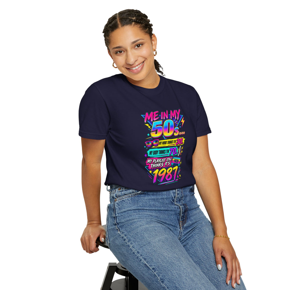 50th Birthday T-Shirt — "Me in My 50s... My Playlist Still Thinks It’s 1987" Retro Graphic Tee