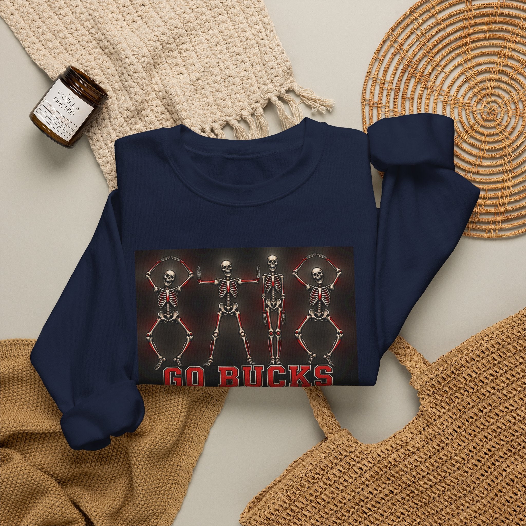 Crewneck Sweatshirt — 'Go Bucks' Dance Skeletons Graphic