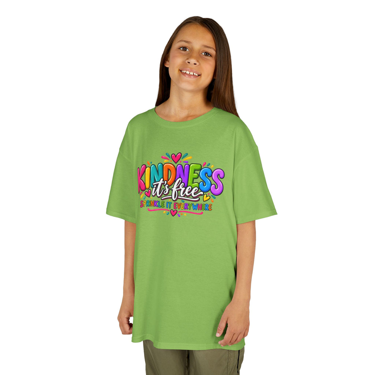 Kids Tee — "Kindness Is Free" Colorful Rainbow Graphic