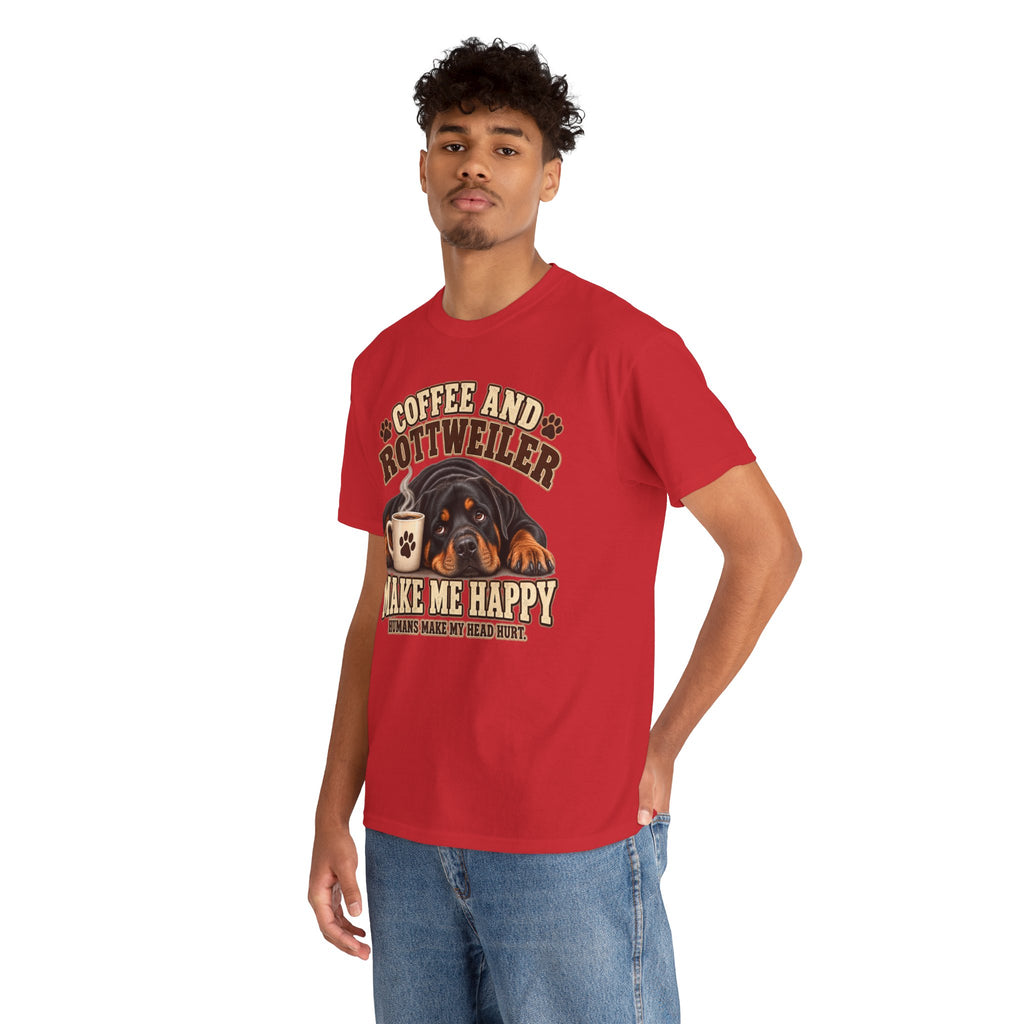 Coffee and Rottweiler Tee — "Coffee and Rottweiler Make Me Happy" Dog Lover Shirt