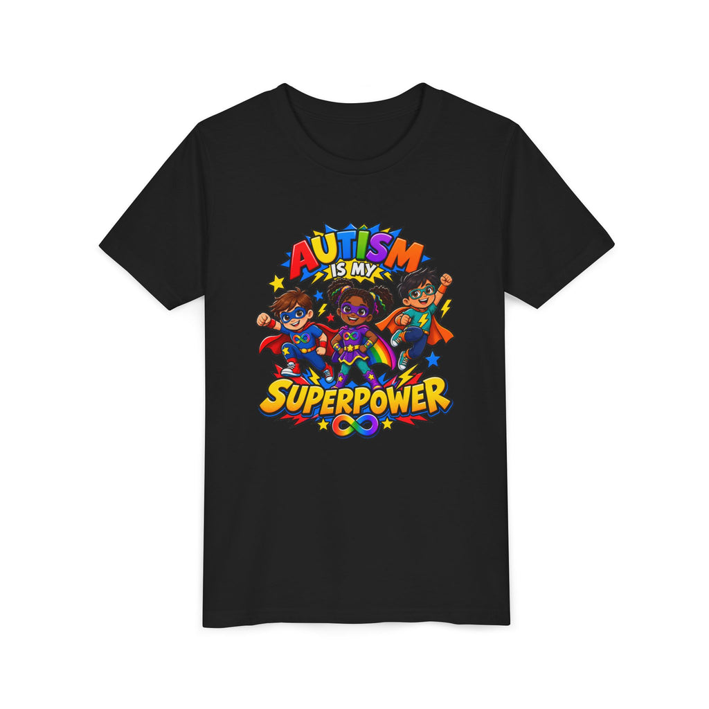 Youth Tee — "Autism Is My Superpower" Colorful Superhero Kids Shirt