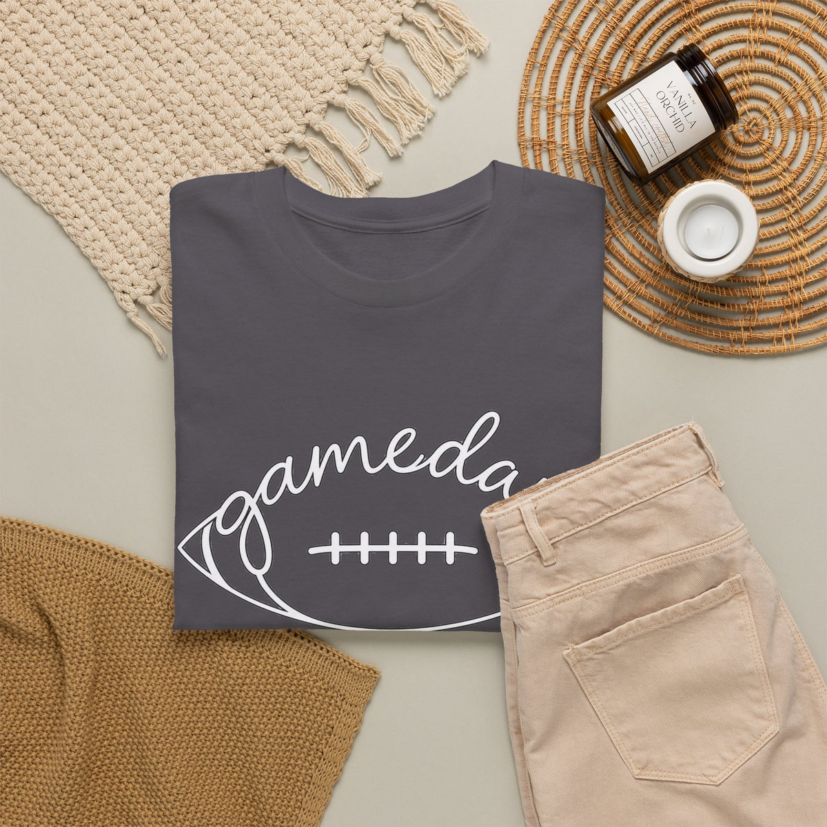 Gameday Football Tee — 'gameday' Script Football Graphic T-Shirt