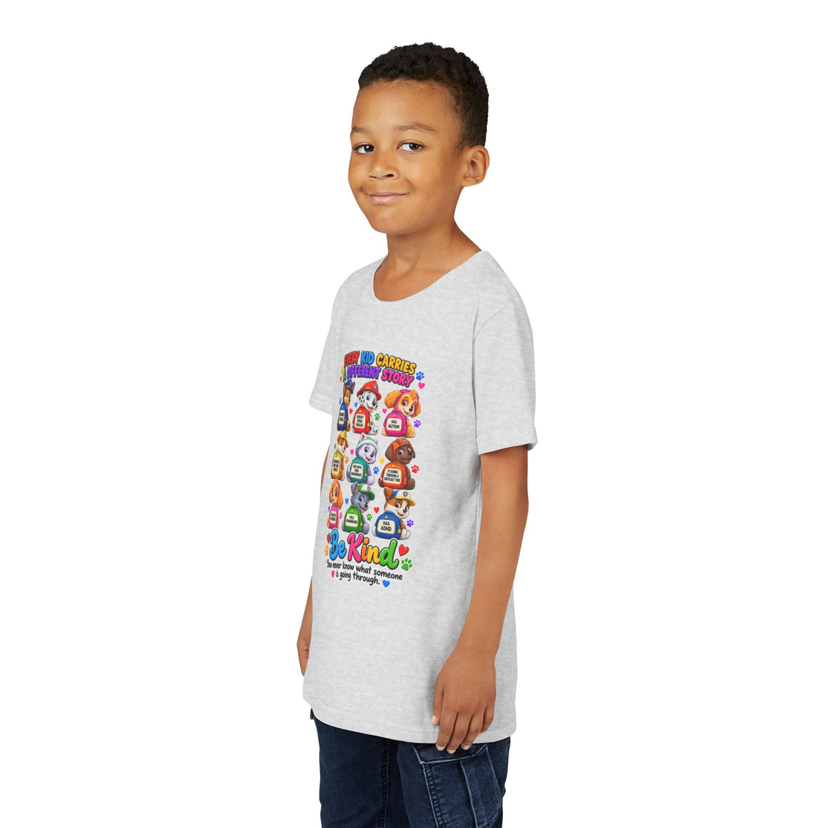 Be Kind Youth Short Sleeve Tee – Colorful Cartoon Character Shirt