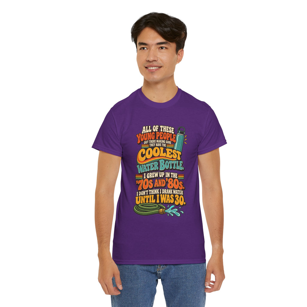 Retro 70s-80s Funny Water Bottle Tee — "Coolest Water Bottle" Graphic T-Shirt