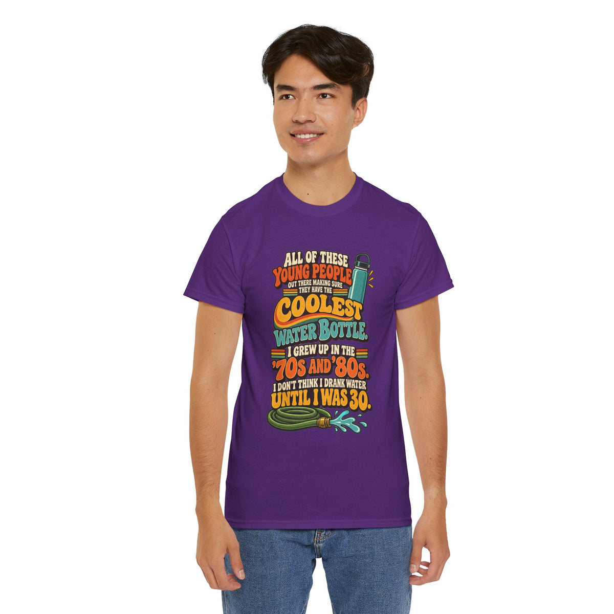 Retro 70s-80s Funny Water Bottle Tee — "Coolest Water Bottle" Graphic T-Shirt