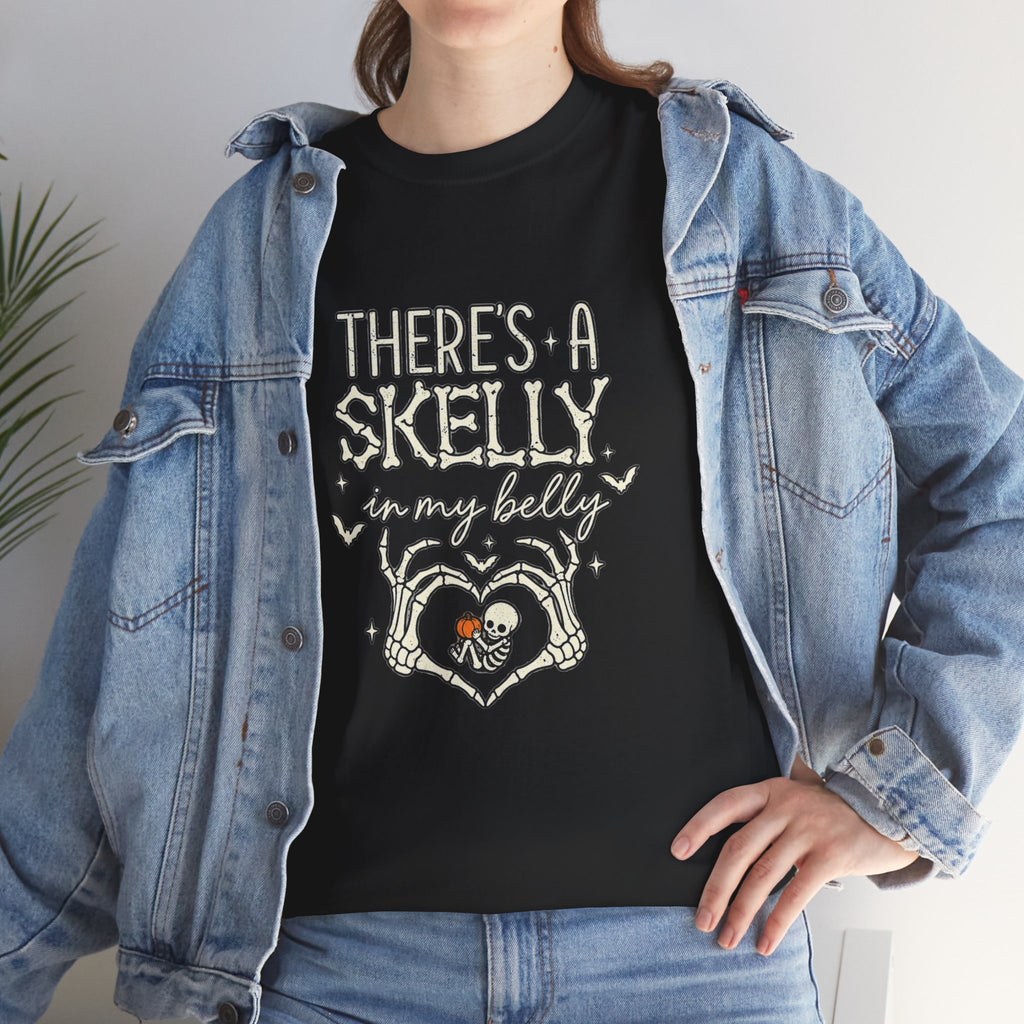 Skeleton Heart T‑Shirt — "There's a Skelly in My Belly" Cute Halloween Tee