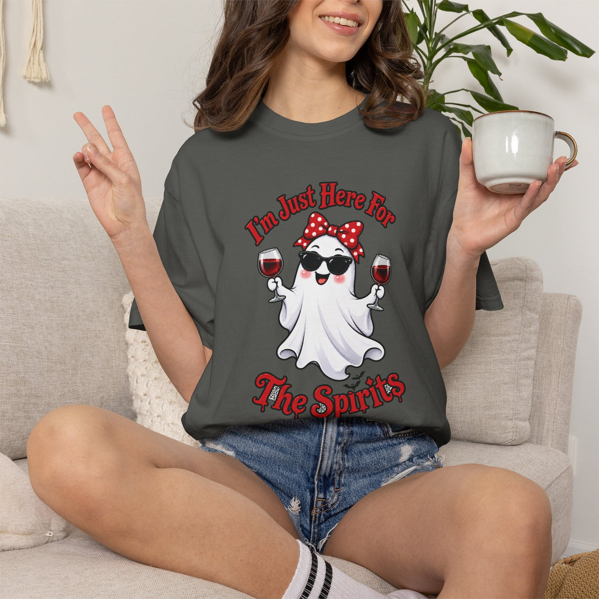 Wine Ghost T-Shirt — "I'm Just Here For The Spirits" Halloween Tee