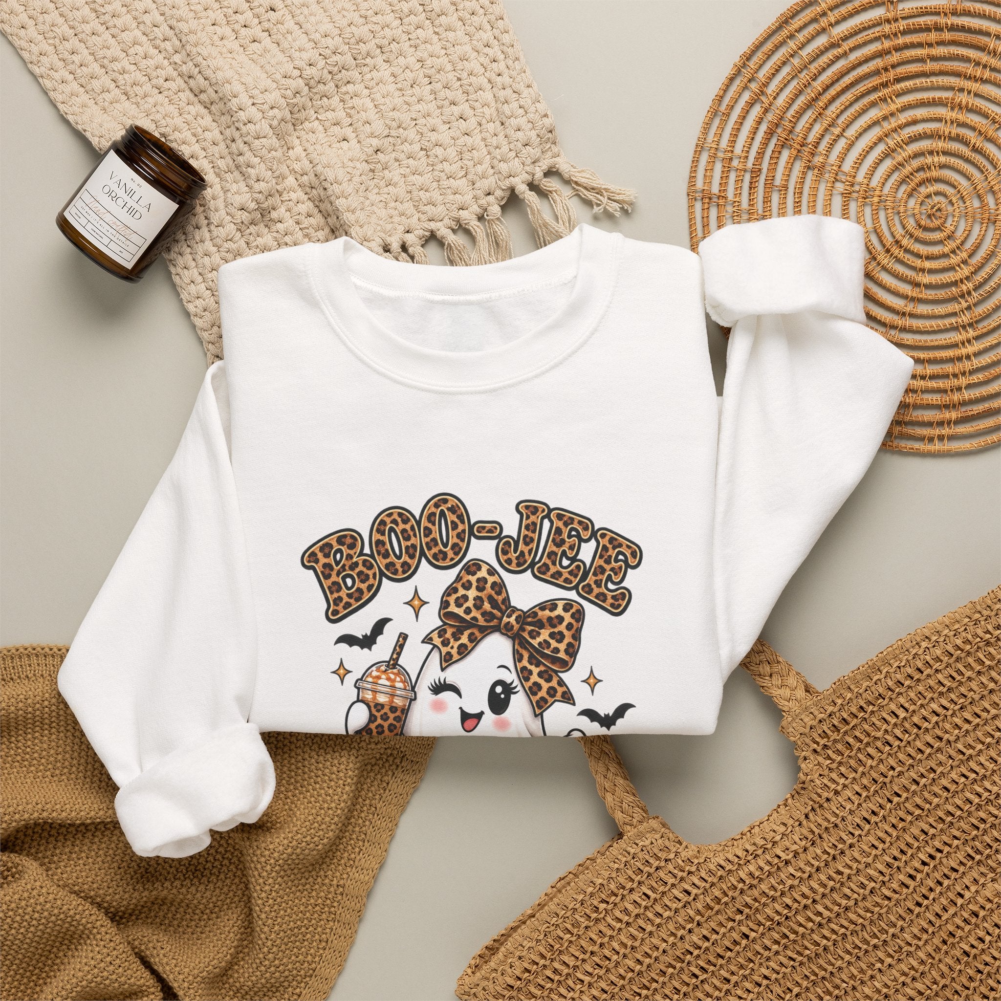 Ghost Trick Crewneck Sweatshirt — "Boo-tiful" Leopard Halloween Ghost Design