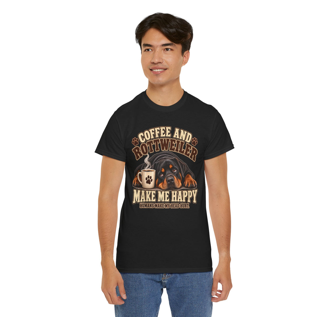 Coffee and Rottweiler Tee — "Coffee and Rottweiler Make Me Happy" Dog Lover Shirt