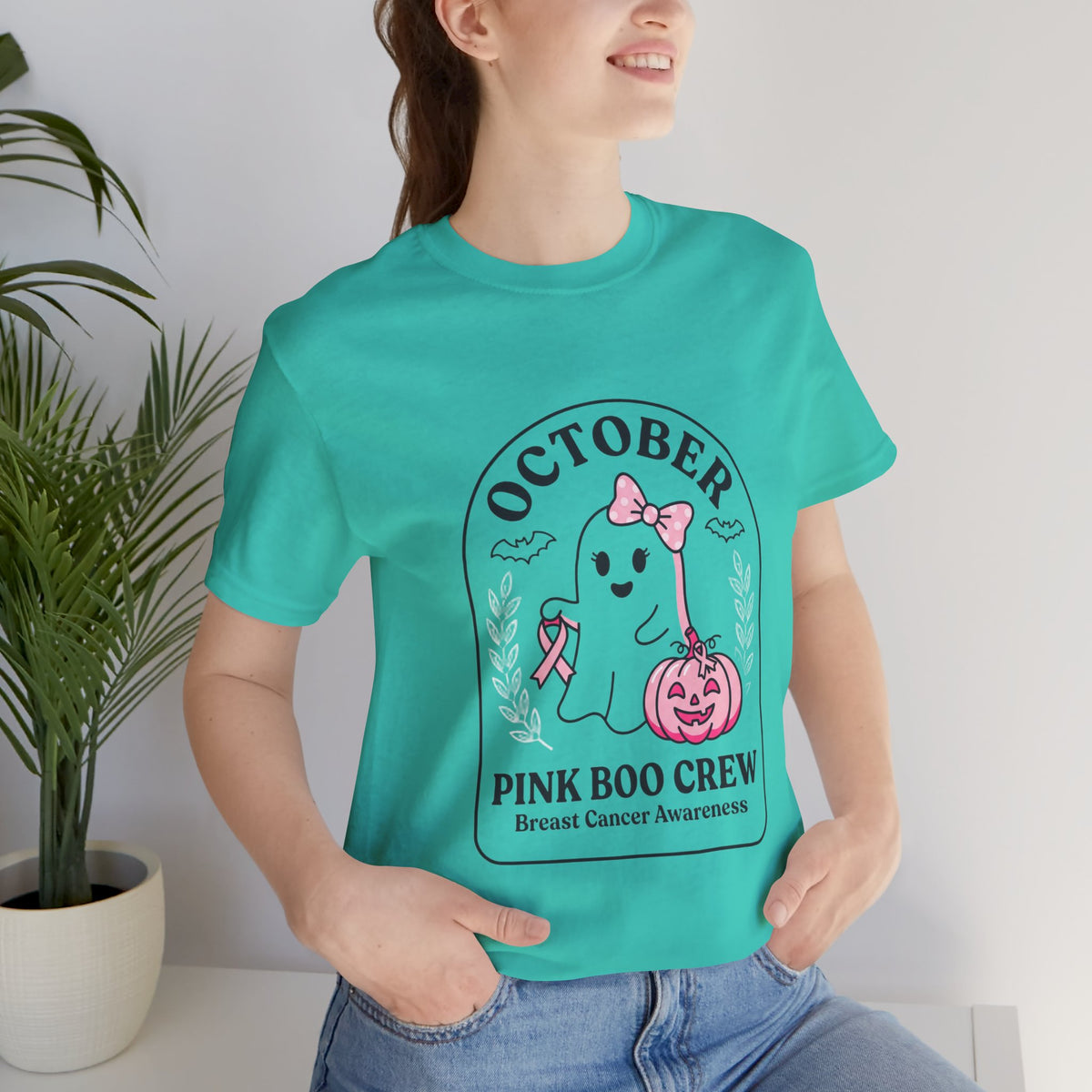 October Pink Boo Crew Tee — Breast Cancer Awareness Ghost T-Shirt