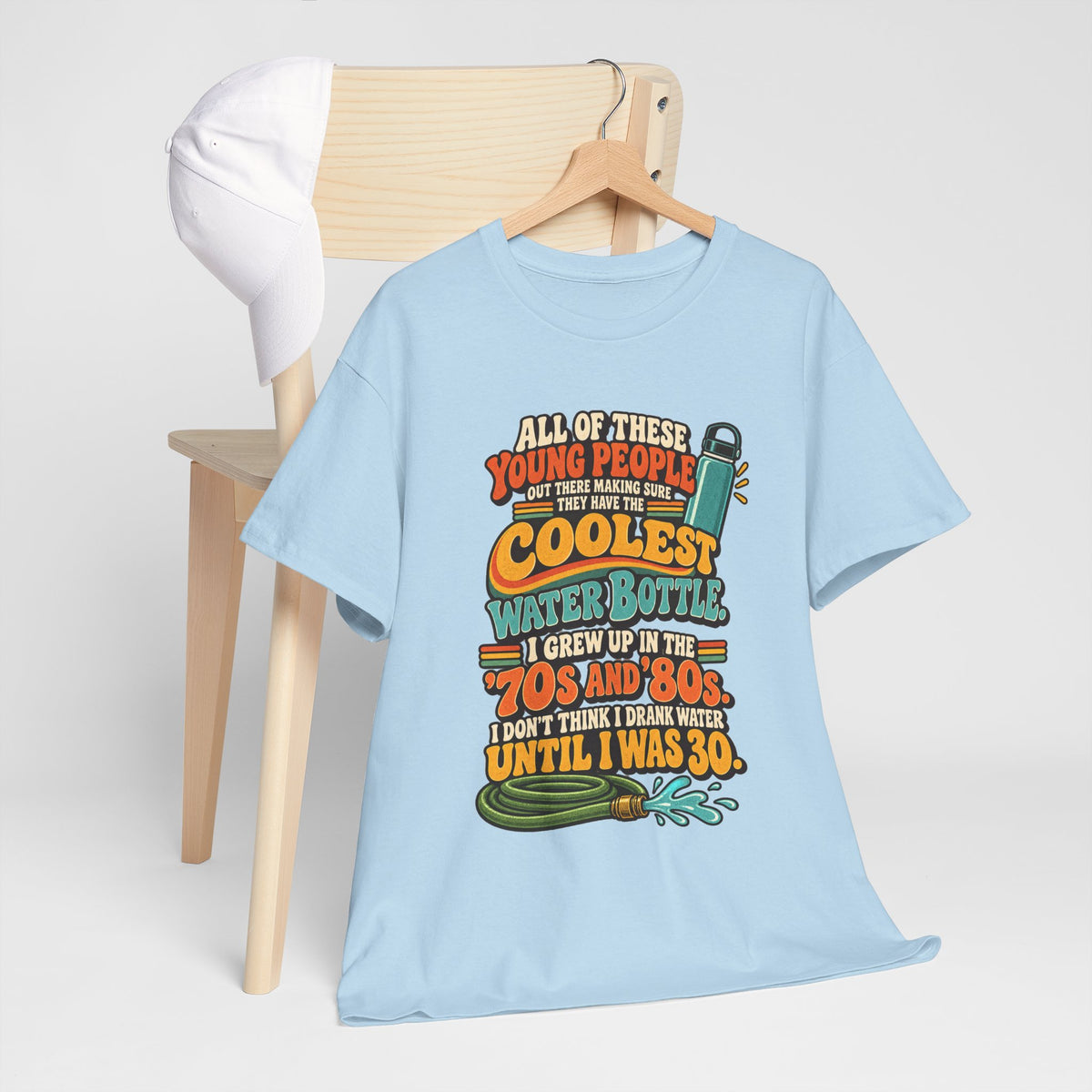 Retro 70s-80s Funny Water Bottle Tee — "Coolest Water Bottle" Graphic T-Shirt