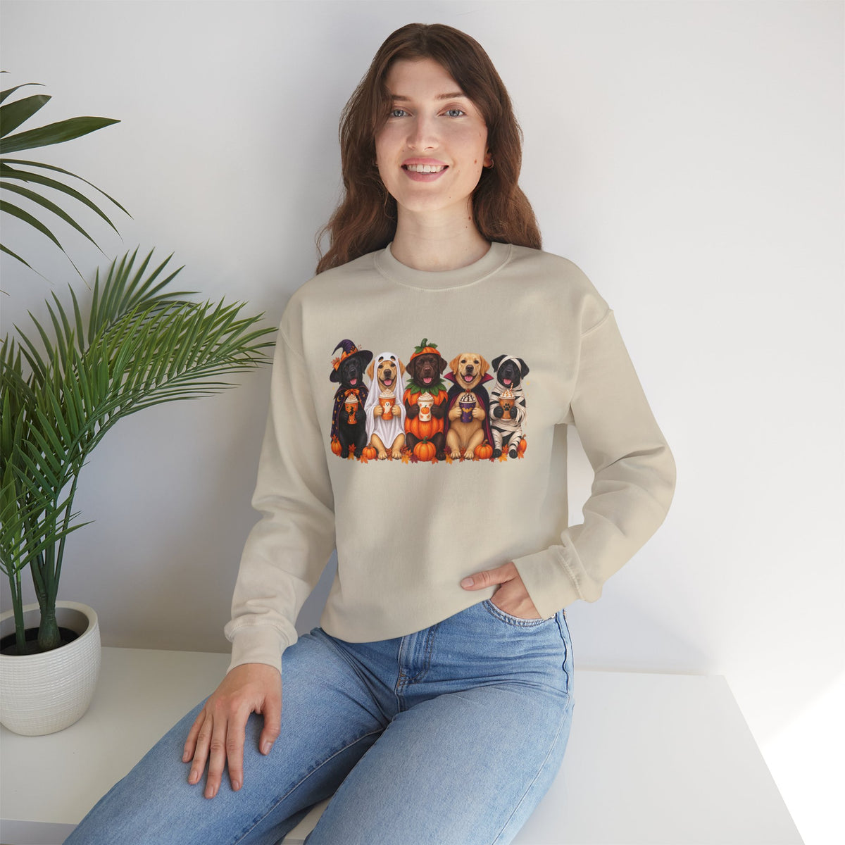 Halloween Dogs Crewneck Sweatshirt — Cute Puppies in Costumes Fall Pullover