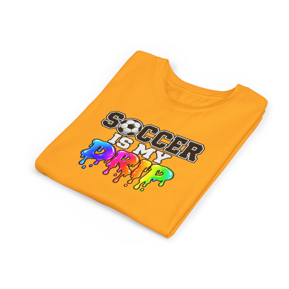 Youth Tee — "Soccer Is My Drip" Colorful Drip Soccer Graphic