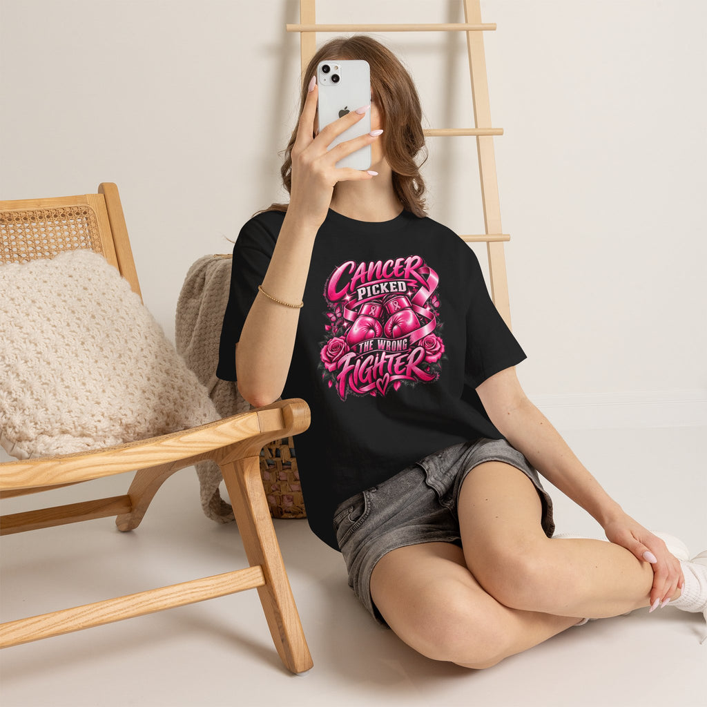 Cancer Picked The Wrong Fighter T-Shirt — Breast Cancer Awareness Support Tee