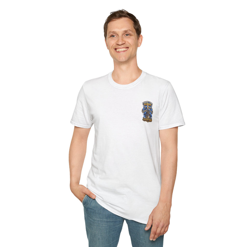 T-Shirt — "Thank You God I Keep Going" Faith Graphic Pocket Tee