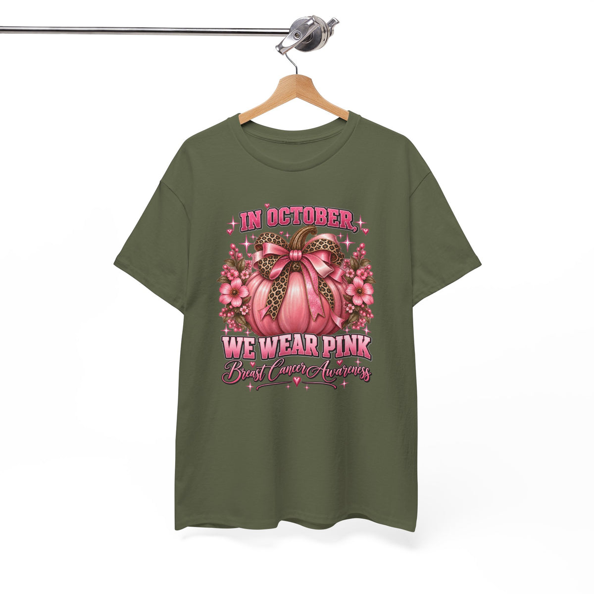 Breast Cancer Awareness T-Shirt — "In October We Wear Pink" Pumpkin Design