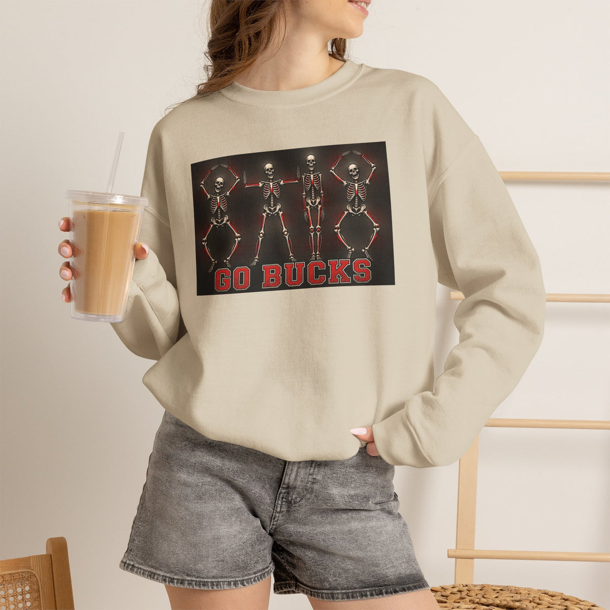 Crewneck Sweatshirt — 'Go Bucks' Dance Skeletons Graphic