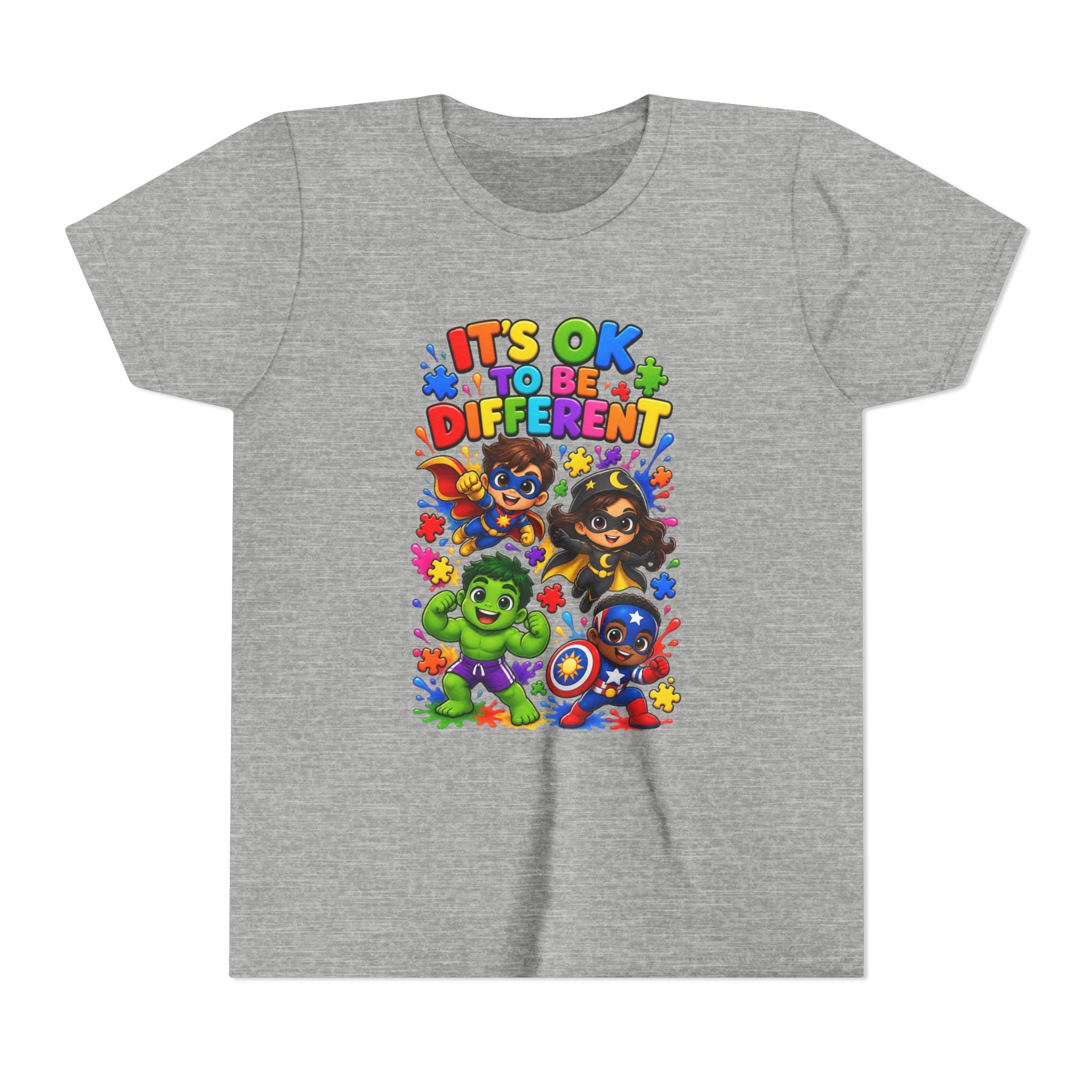 Kids T-Shirt — "It's OK to Be Different" Colorful Superhero Diversity Tee