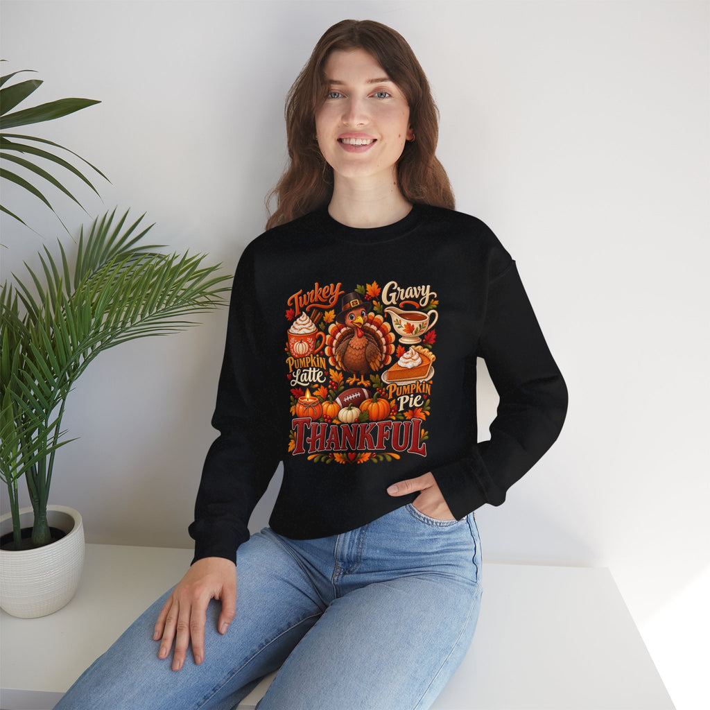 Thankful Thanksgiving Sweatshirt — Cute Turkey & Fall Harvest Crewneck