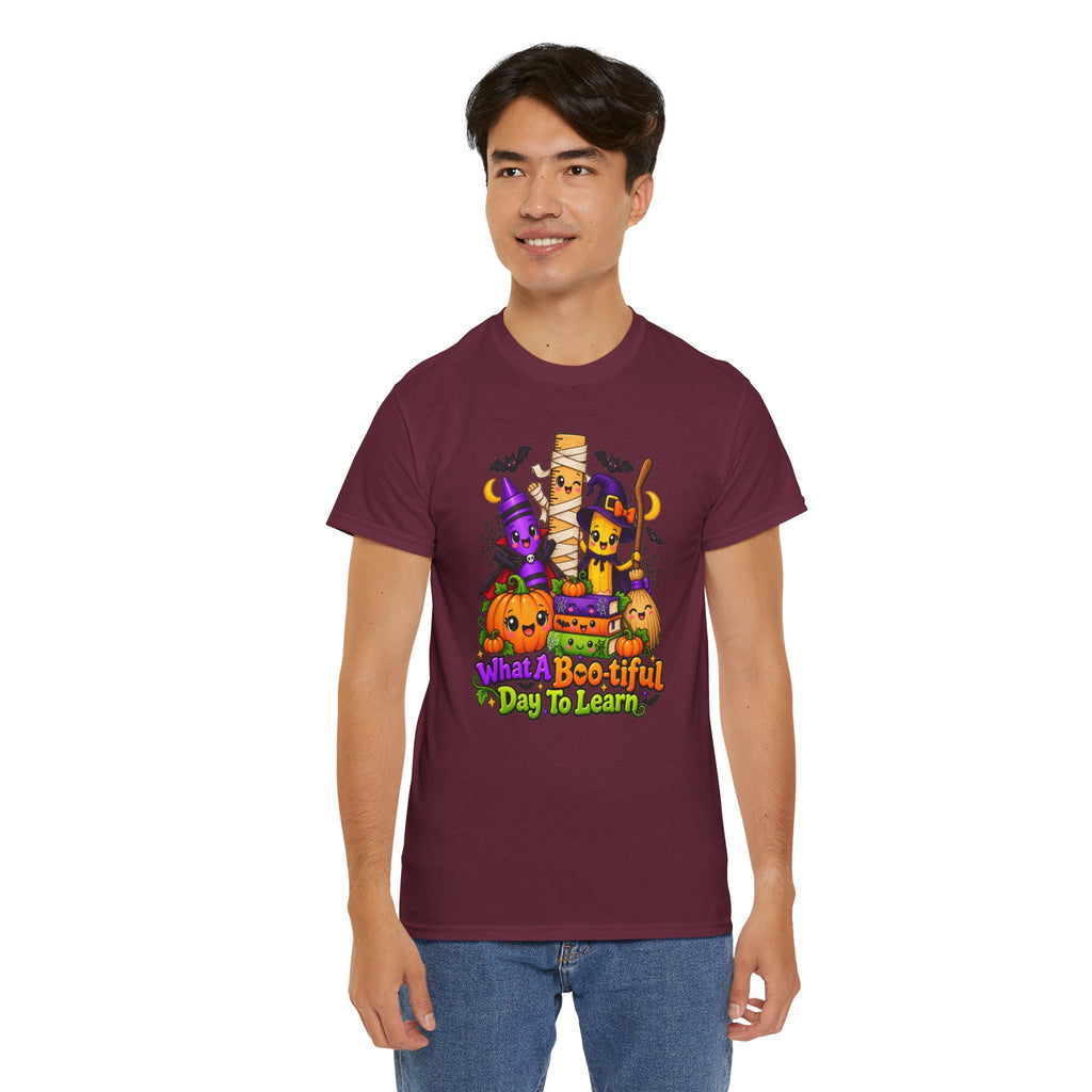 Halloween Teacher Tee — "What A Boo-tiful Day To Learn" Kids' Classroom Shirt